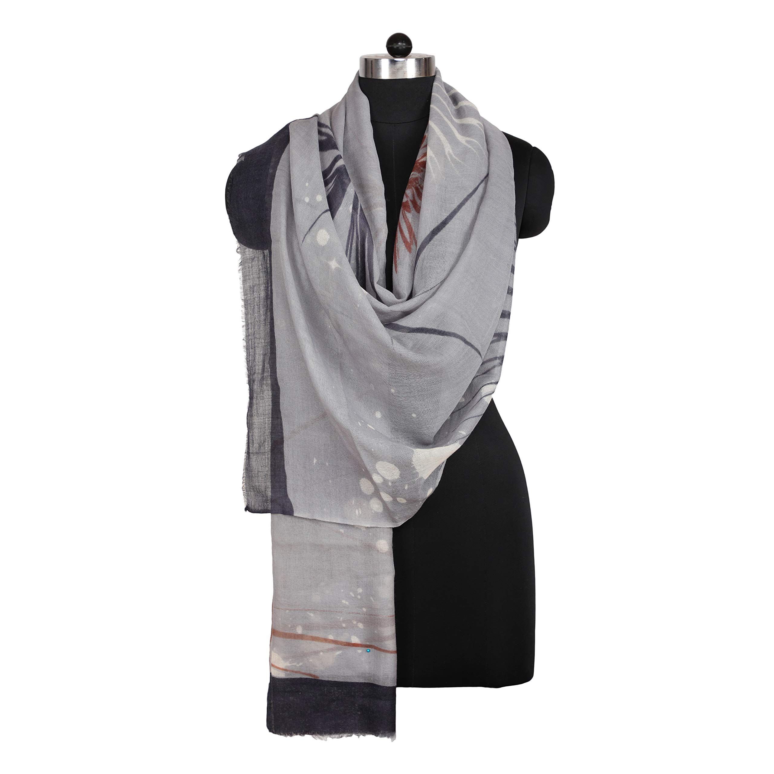 Unisex Pure Wool Stole, Shawl, Wrap, Gorgeous, warm and comfortable (70 x 180 cms, Grey, Free Size)