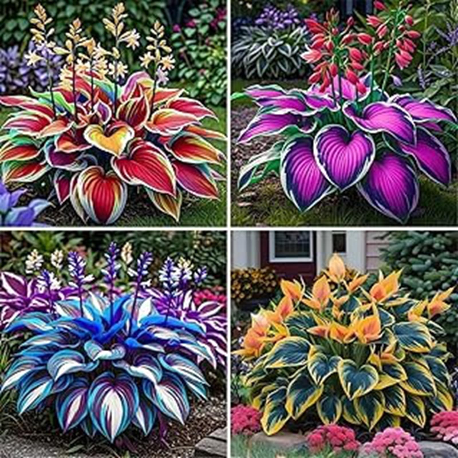 Brilliant Rare Mixed Hosta, Perennials, Hardy Shade Tolerant, Use for Ground Cover & Pots, Create Cool Shaded Gardens, Excellent Display-4 Bulbs-B
