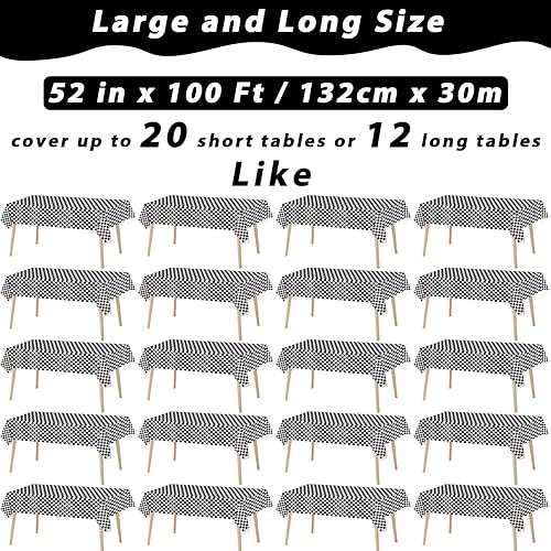 Miniatura 2 de Rollo de mantel a cuadros en blanco y negro de 52 pulgadas x 100 pies con cortador deslizante, mantel a cuadros negro, mantel de picnic para