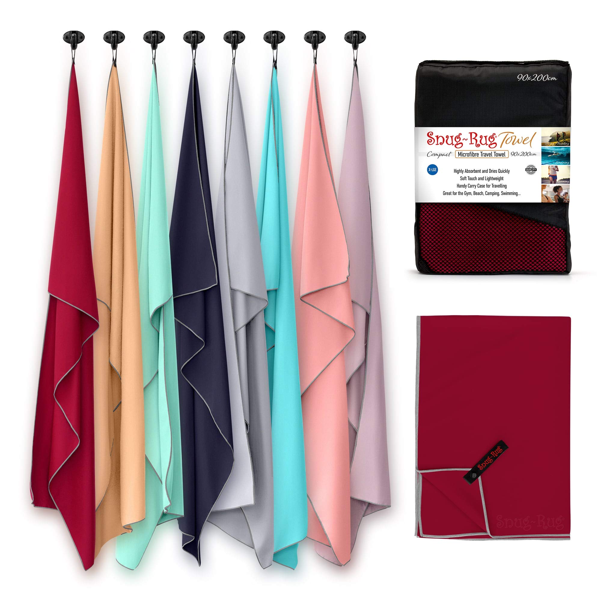 Snug Rug Jester Red Microfibre Beach Towel Extra Large Xl 200 X 90Cm – Super Absorbent Quick Drying Lightweight Sand Proof Beach Towels