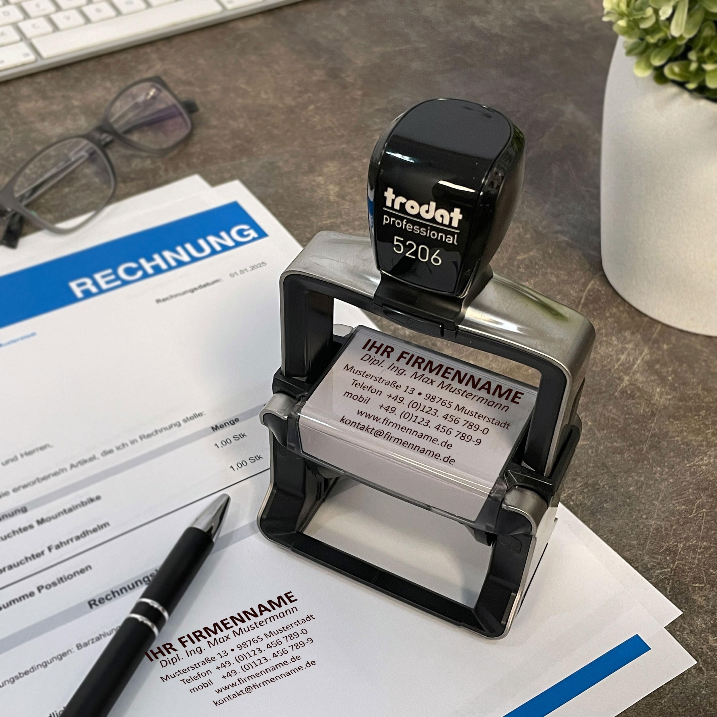 Firmenstempel mit Logo und Text, Trodat Professional 5206, 56x33 mm