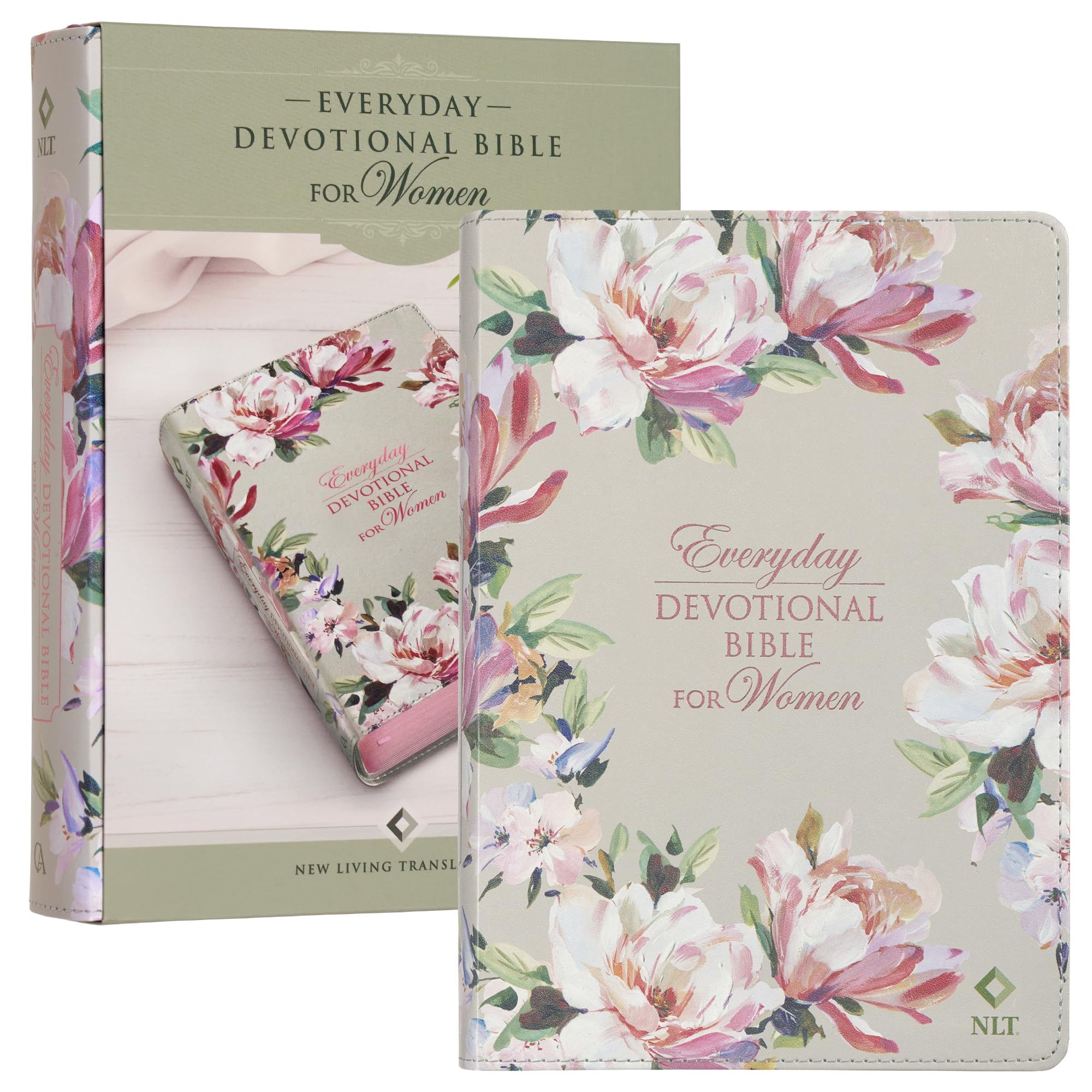 NLT Holy Bible Everyday Devotional Bible for Women New Living Translation, Vegan Leather, Pink Floral Printed, Flexible Daily Bible Reading Plan Options (NLT Womens Devo Editions)