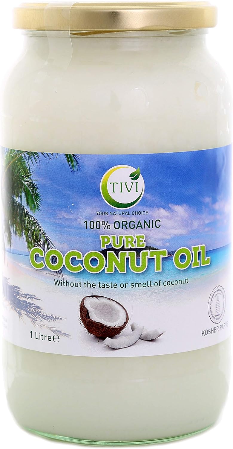 TIVI Organic Refined & Odourless Coconut Oil Glass Jar of 1 Litre for