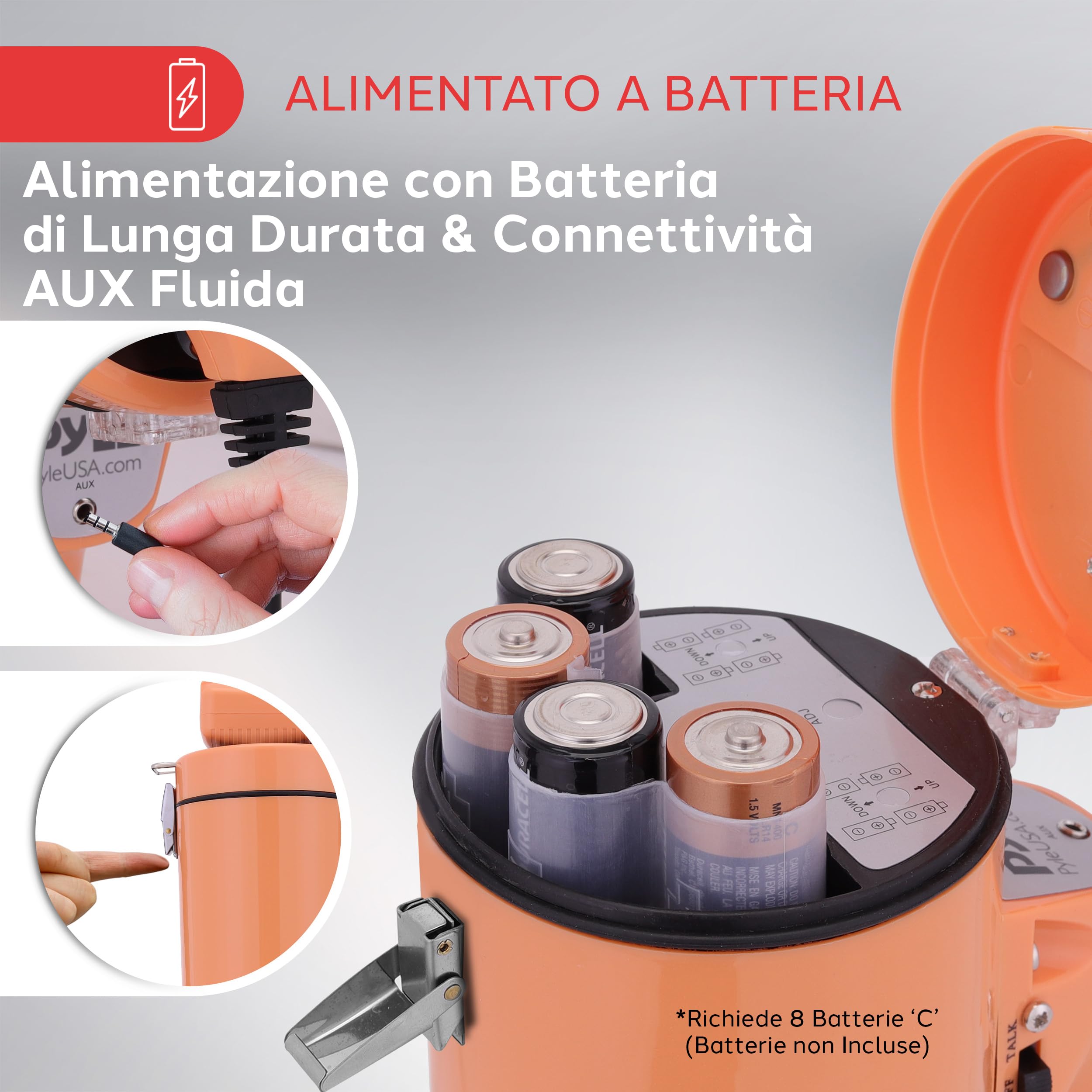 Pyle Megafono da 50 W, Portatile, Sirena Automatica e Volume Regolabile, Portata di proiezione Fino a 1200 Metri Quadrati, Ingresso AUX, Conversazione, Sirena, Musica, Fischietto e Registrazione,