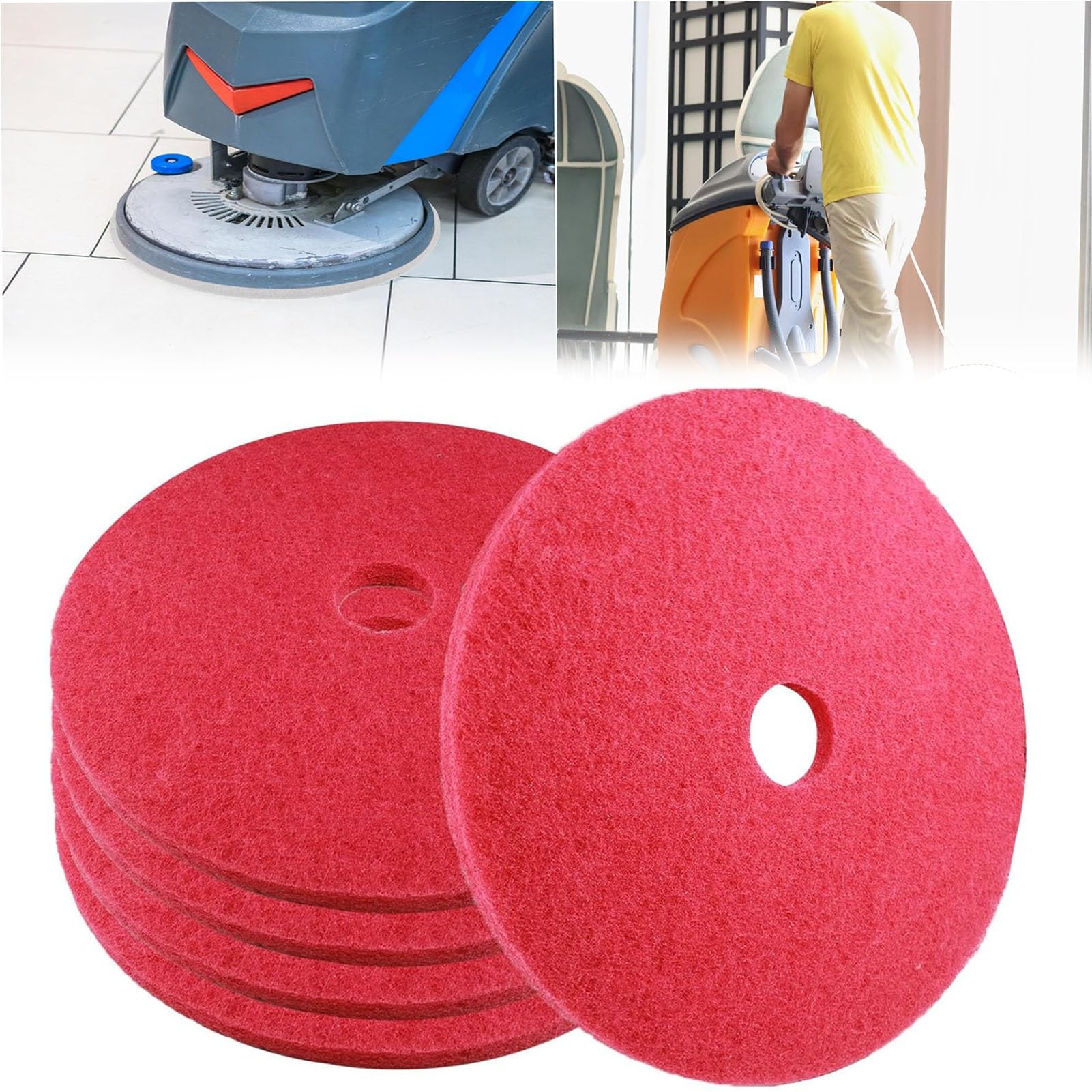 ZhuiFengAA 5-Pack 20-24 Inch Red Floor Buffer Pads, Medium Duty Scrubbing & Buffing Floor Pads, 2.5cm Thick Commercial Daily Cleaning Pads For Floor Machines(24IN)