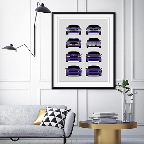 Miniatura 3 de Dodge Challenger Generations Inspired Car Poster - Handmade Print of Challenger SRT - Purple, 11x14" Satin Print (Unframed) - Perfect Gift for Car