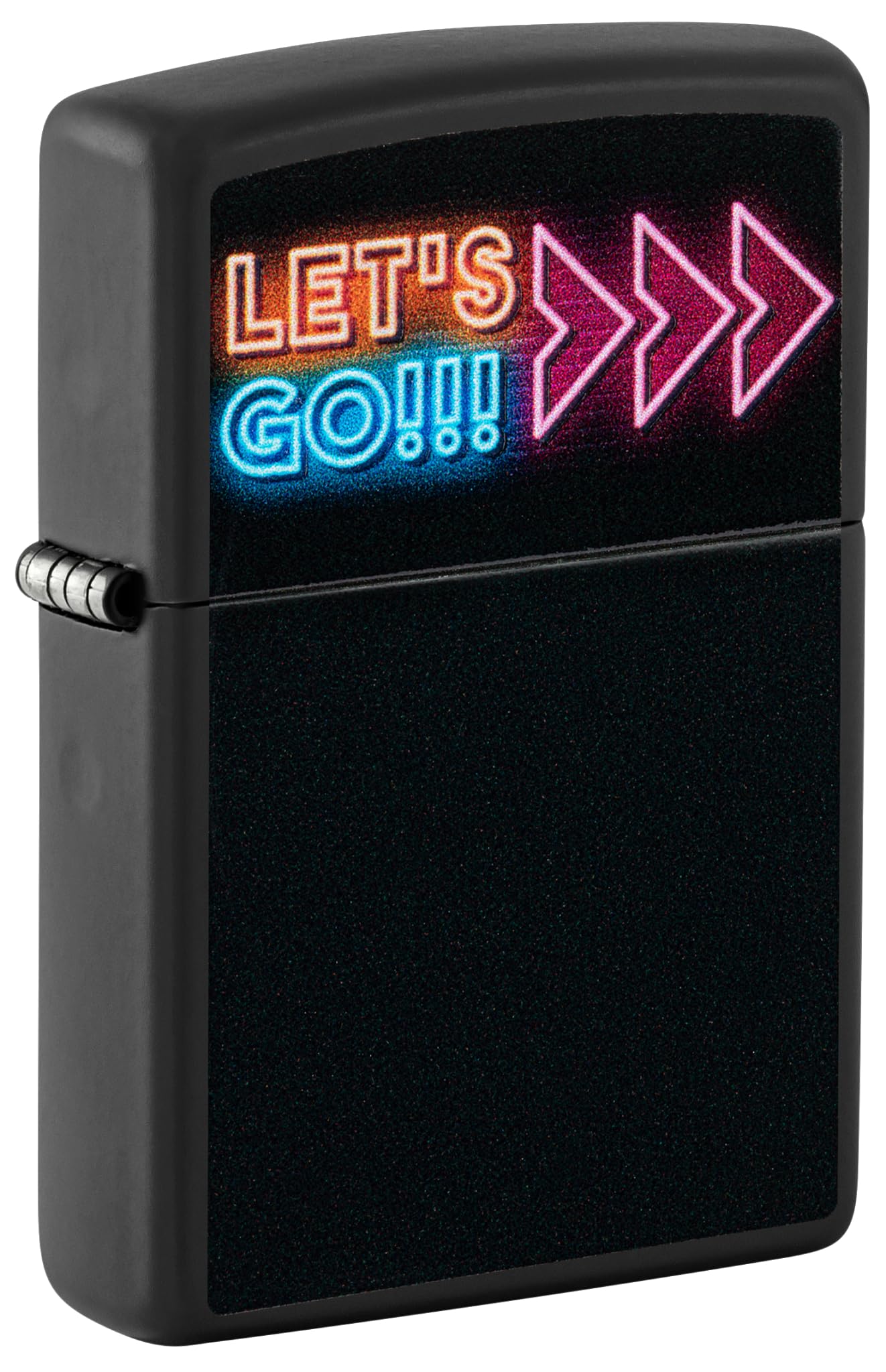 Zippo Lighter: Let's Go, Neon Sign with Blacklight - Black Matte 46084
