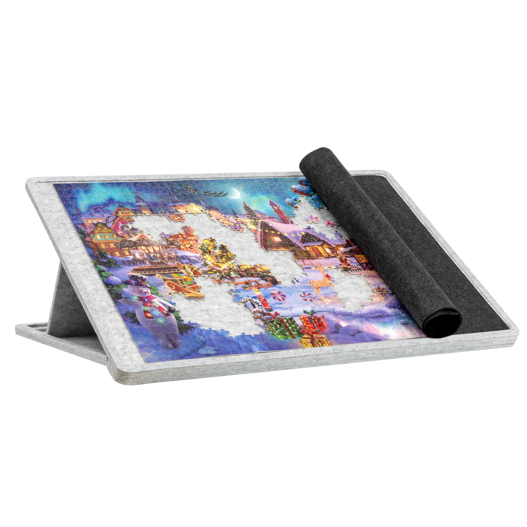 Lavievert Tilting Jigsaw Puzzle Board with Cover, 3 Angle Adjustable Puzzle Table, Lightweight Felt Jigsaw Storage Holder/Saver, for Games Up to 1000 Pieces - Light Gray