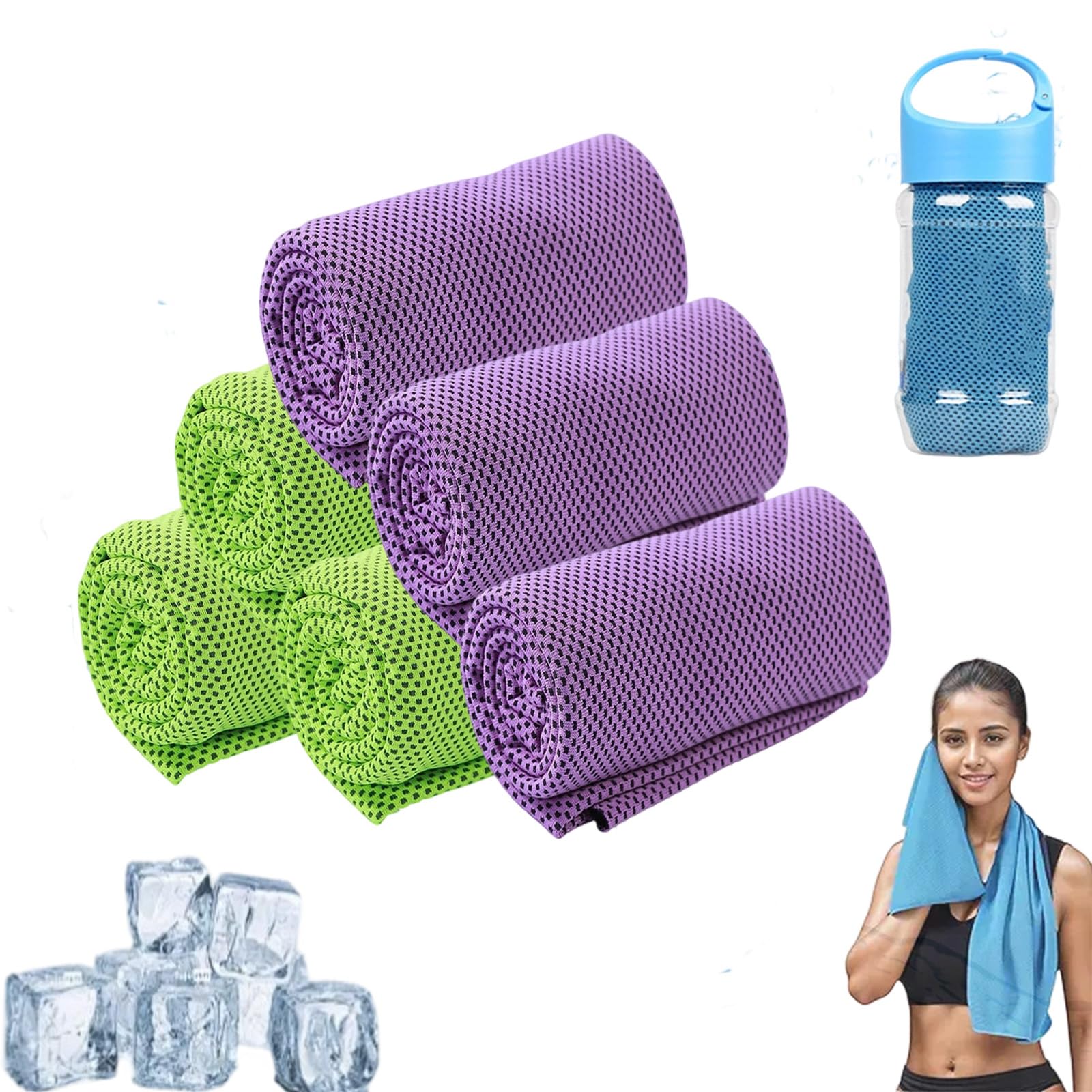HItianya Towelnado Cool Towels & Bottle, Towelnado Ice Cooling Towel, Soft Breathable Chilly Gym Towel For Neck Face, Fast Drying Bottle Cooling Scarf Cloth for Workout (6pcsH)