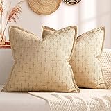 ZWJD Pillow Covers 24x24 Set of 2 Soft Polyester Textured Pillow Covers with Stylish Flange Edge Cozy Farmhouse Throw Pillows for Couch Bed Sofa Living Room Khaki 24' x 24' (Pack of 2)