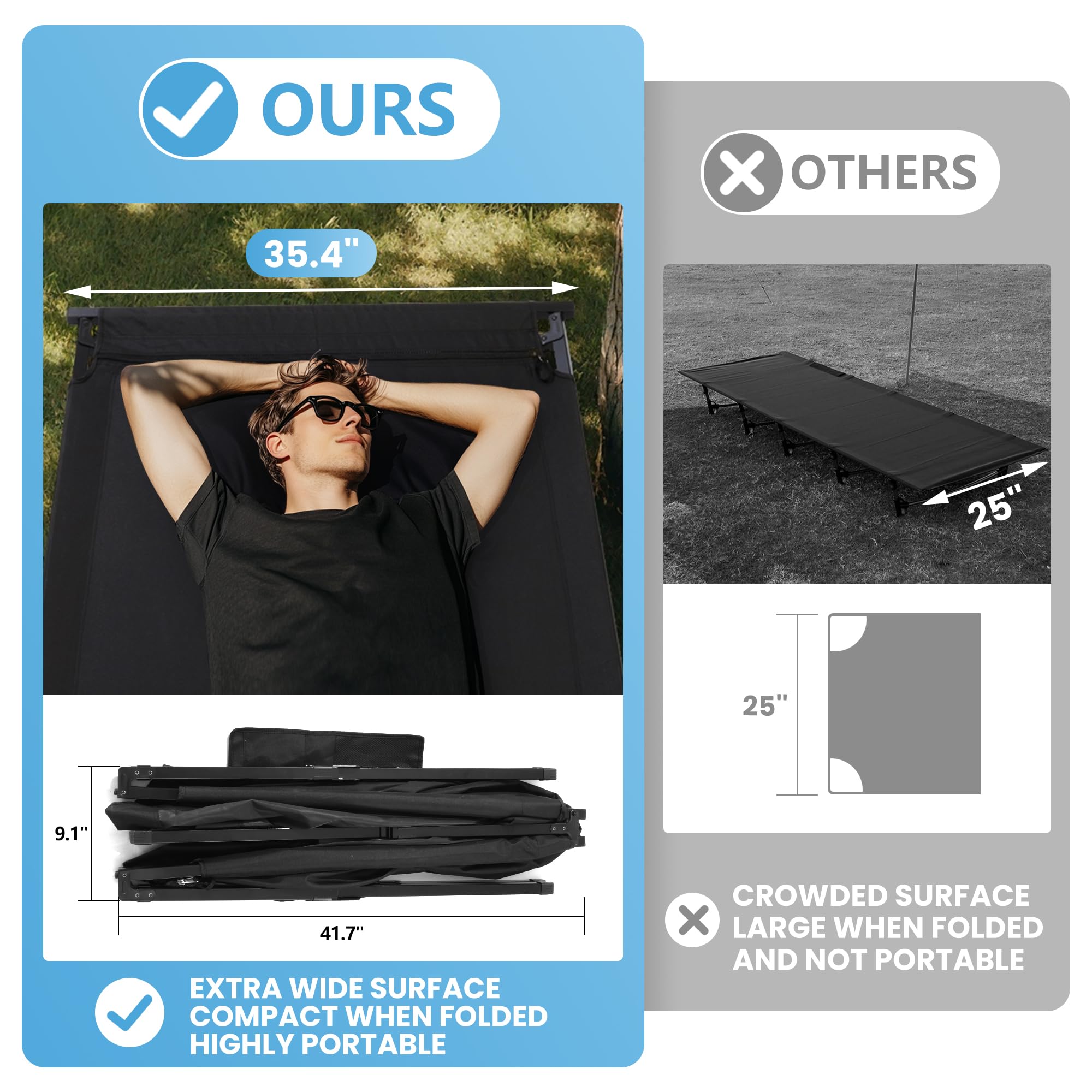 LING RONG Extra Wide Camping Cot for Adults XXL Sleeping Cots Oversized Folding Cot Bed with Carry Bag, 82.7