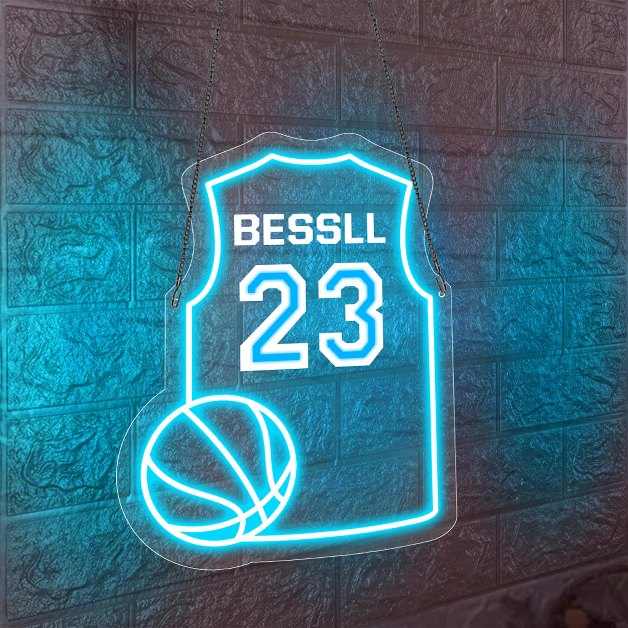 Maglia da basket personalizzata Insegne al neon Nome Numero Pallacanestro Luce al neon Giocatore di basket Luce notturna Sport LED Light Up Segno per regali da basket da parete Compleanno Natale