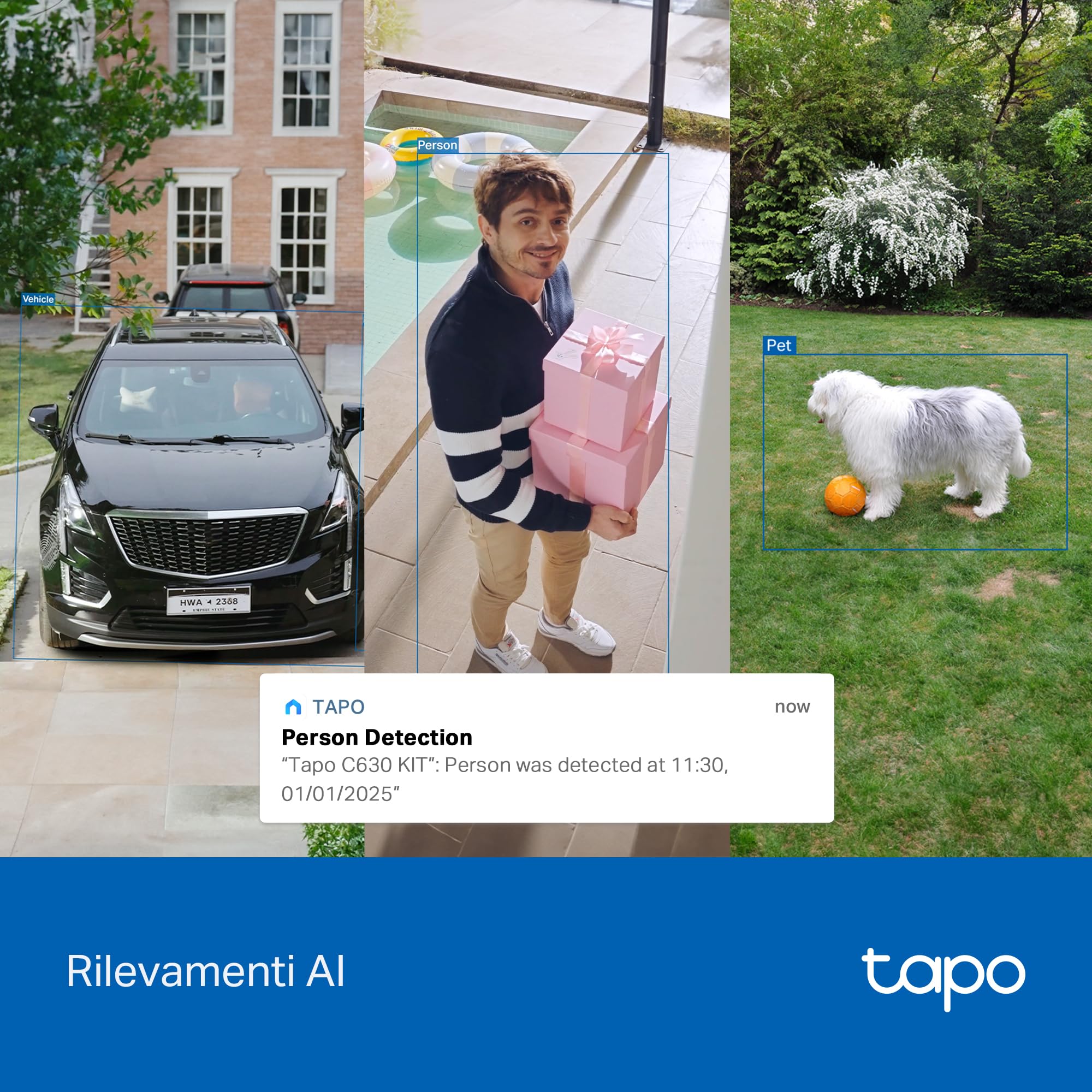 Tapo C630 KIT 3K 5MP Telecamera Wifi Esterno Senza Fili con Pannello Solare, 360° PTZ Videocamera Sorveglianza a Batteria 6700mAh, Visione Notturna a Colori, Rilevamento/Tracciamento AI, IP65