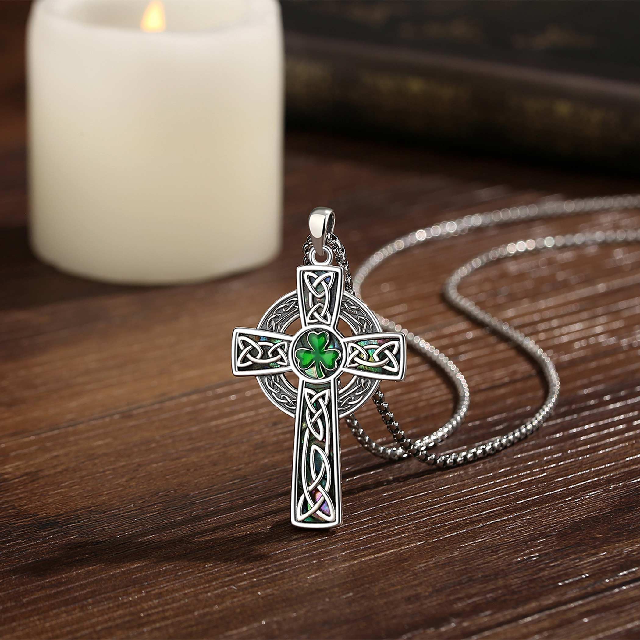 AEONSLOVE Collana Croce Celtica per Donna Uomo, Ciondolo Nodo Celtico Irlandese Argento 925 Gioielli Irlandesi con Claddagh Quadrifoglio