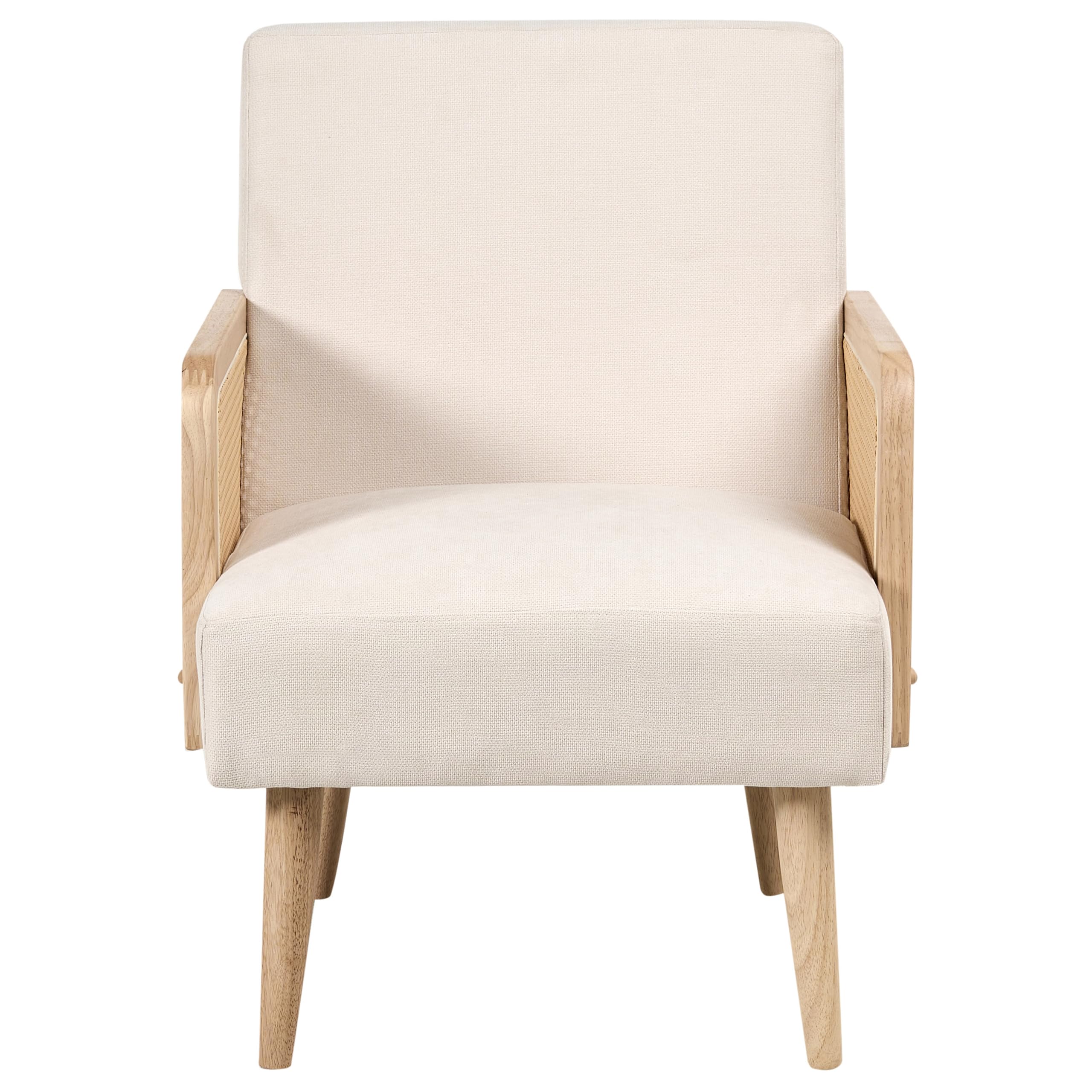 Sessel Stoff hellbeige mit Wiener Geflecht Armlehnen Retro Stil Hojby