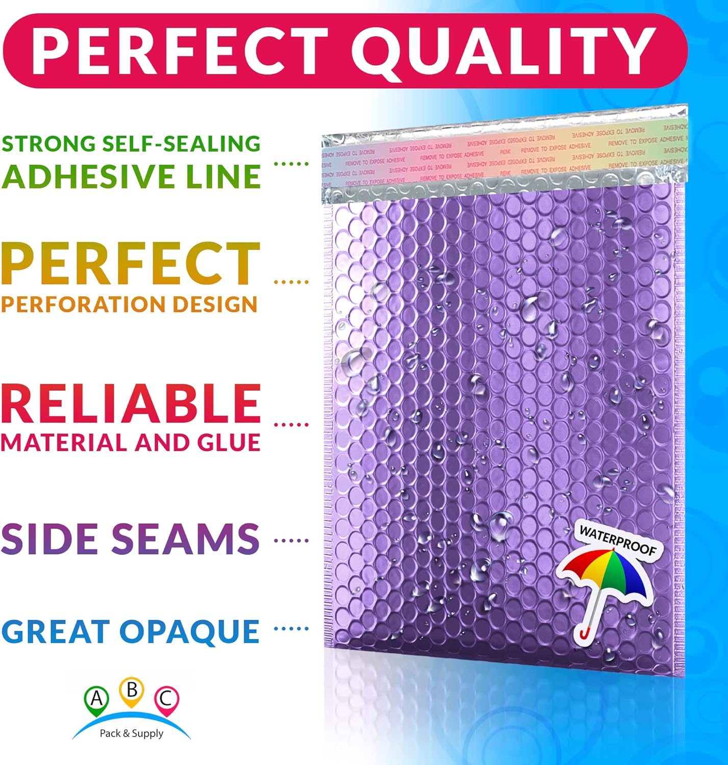 ABC Purple Bubble Mailers, 6 x 9 Inches - 25 Pack Bubble Envelopes with Metallic Foil, Waterproof for Jewelry Packaging