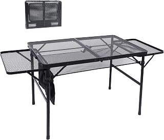NiceC Folding Grill Camping Table: Adjustable Height & Width, Flip-Up Side Tables, Mesh Net Storage, Portable Outdoor Tailgate Table