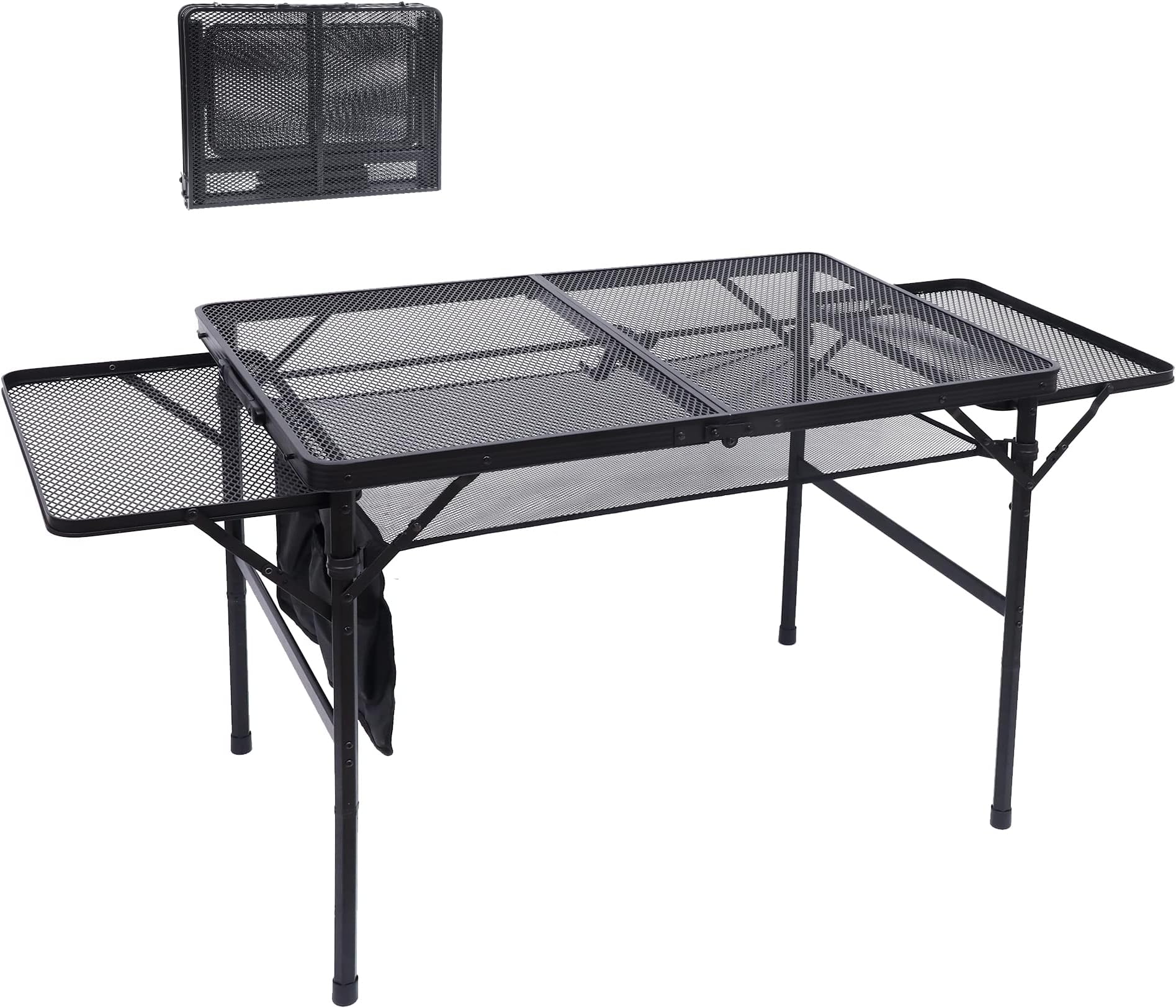 Nice C Modern Folding Grill Table, Rectangular, Gray, 53.15" x 23.6" 26", Mesh Top, Alloy Steel Frame, Adjustable Height, Waterproof, Indoor and Outdoor Use