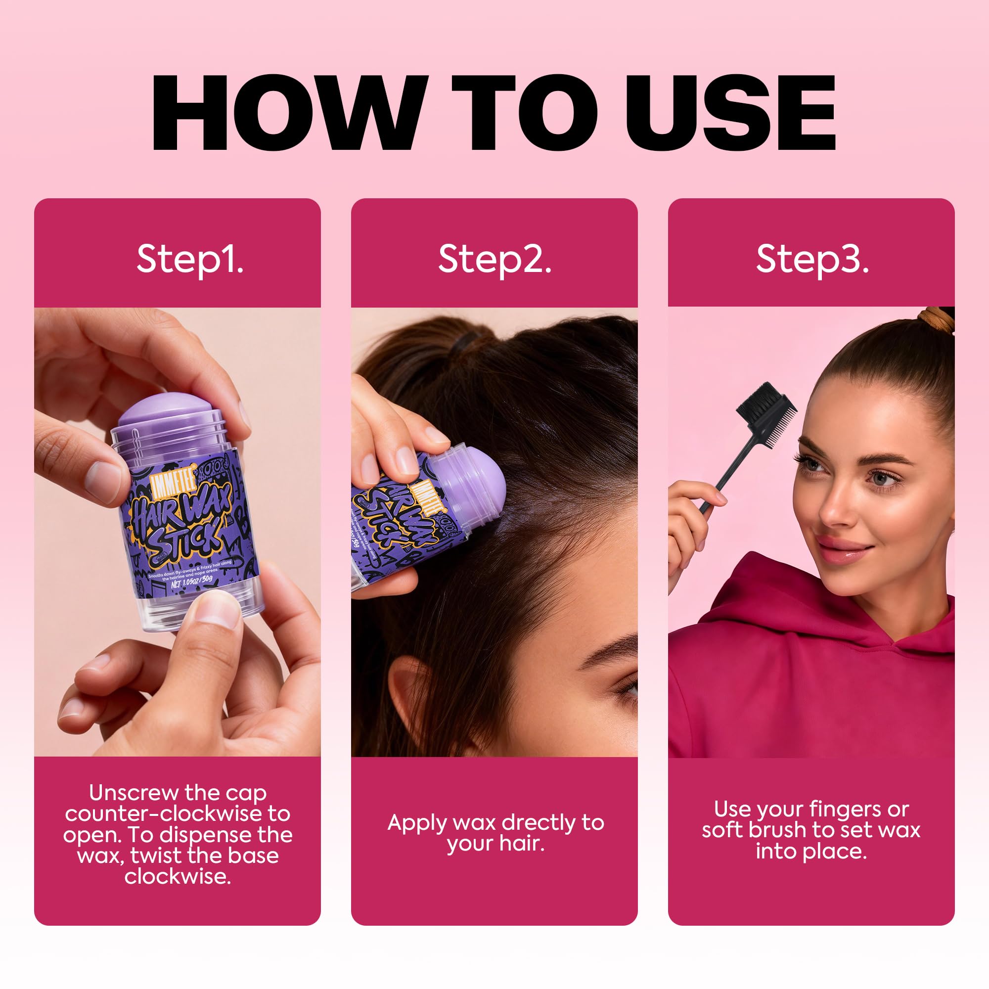 immetee Barra de Cera para el Cabello Mujer - Control Antifrizz y Mechas Sueltas - No Grasa, Sin Residuos, Fijador para Peinados, Pelucas y Control de Contorno, 1.05oz/30g (Frambuesa)