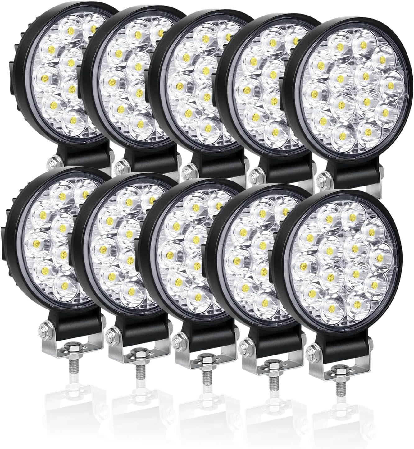 AUXTINGS 10 Pieces 4 inch 10cm 42W Mini Thin LED Work Light Spot Beam LED Pods Driving Lights 12V 24V Offroad Fog Lamps for Truck Tractor Boat 4x4 Car SUV ATV Excavator