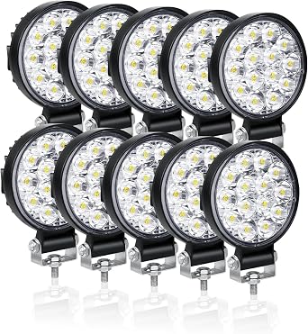 AUXTINGS 10 Pieces 4 inch 10cm 42W Mini Thin LED Work Light Spot Beam LED Pods Driving Lights 12V 24V Offroad Fog Lamps for Truck Tractor Boat 4x4 Car SUV ATV Excavator