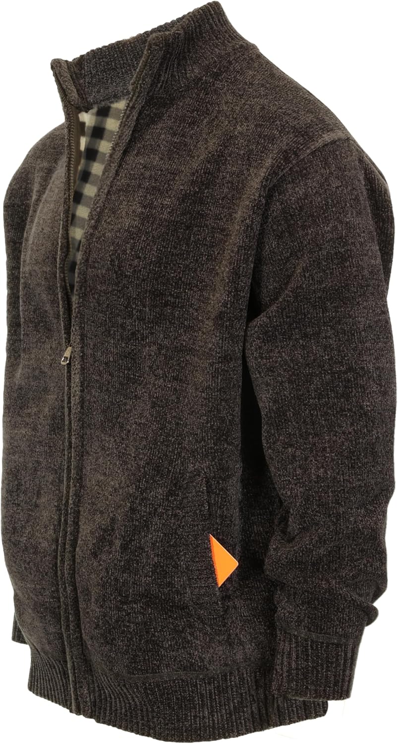 Gioberti Men's Knitted Chenille Cardigan Sweater with Flannel Lining