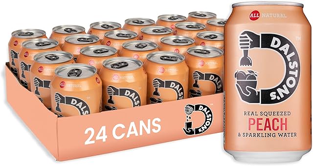 Dalston's Sparkling Peach Soda (24 x 330ml) - Real Squeezed Peach & Sparkling Water - 49 Kcal - No Added Sugar - No Artificial Sweeteners - Healthy Alternative - Low Calorie - Vegan