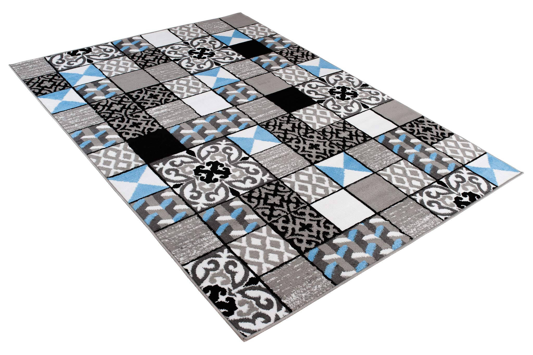TAPISO Maya kolekcja dywanów do salonu, z krótkim włosiem, kolor niebiesko-szary, biały, czarny, geometryczny, nowoczesna mozaika, karo, kwiaty, paski, do sypialni, Ökotex 130 x 190 cm