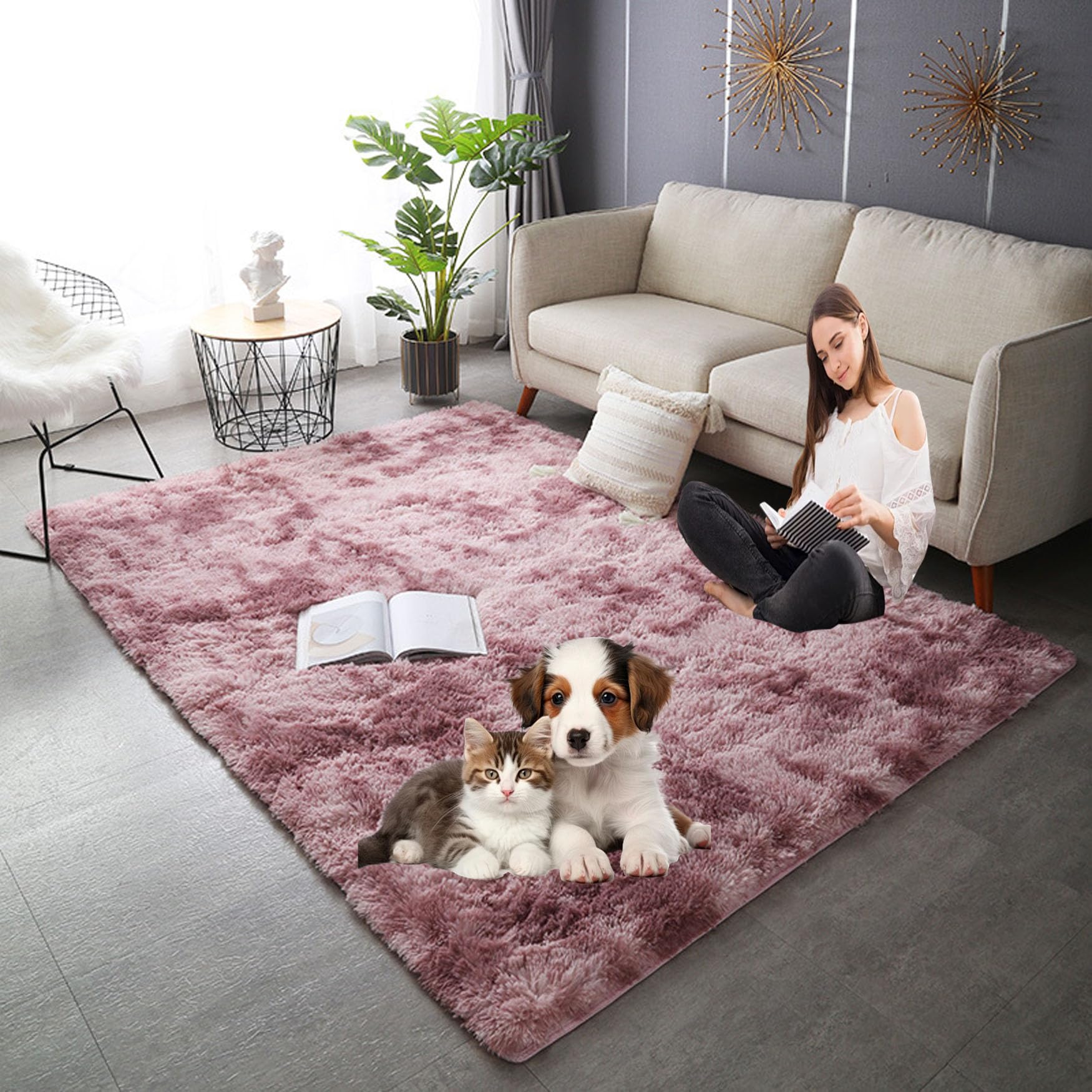 Tapis de salon rose 80x180 cm épais et moderne pour décoration de fête