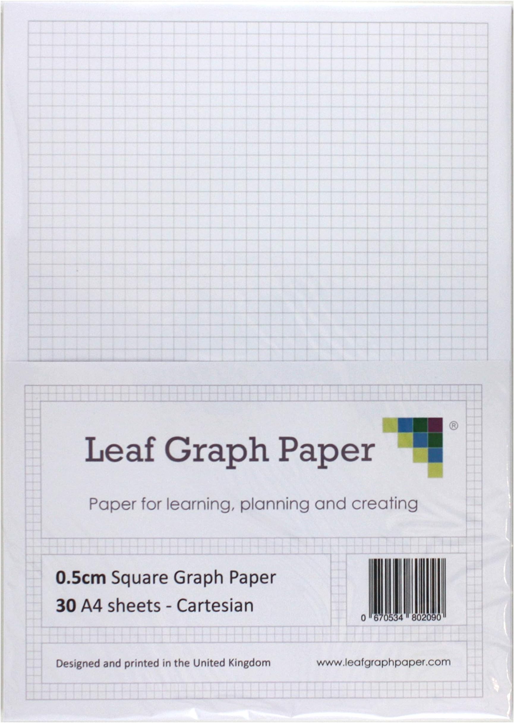 Leaf Graph A4 Graph Paper, 5mm (0.5cm) Squared Cartesian Grid, 30 Leaf Pack for Mathematics and Engineering