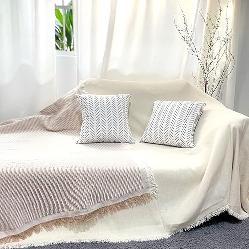 Miniatura 4 de Fundas de almohada blancas y negras de 18 x 18 pulgadas, juego de 2 fundas de almohada blancas neutrales para exteriores, fundas decorativas