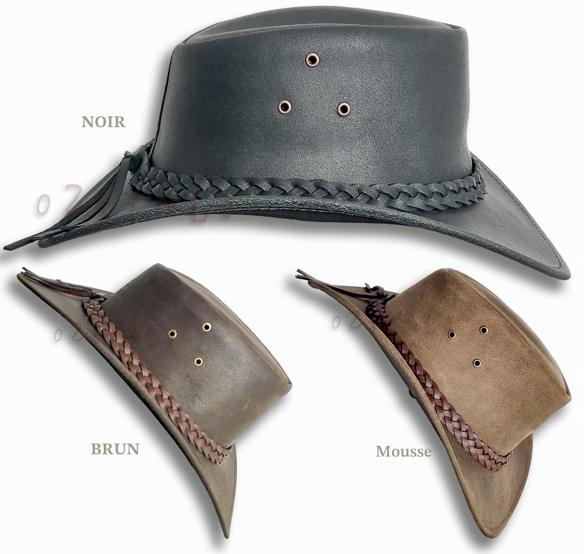 Oztrala Chapeau en cuir huilé australien Outback Aussie Western Cowboy pour homme femme enfant noir marron WO HL11 US