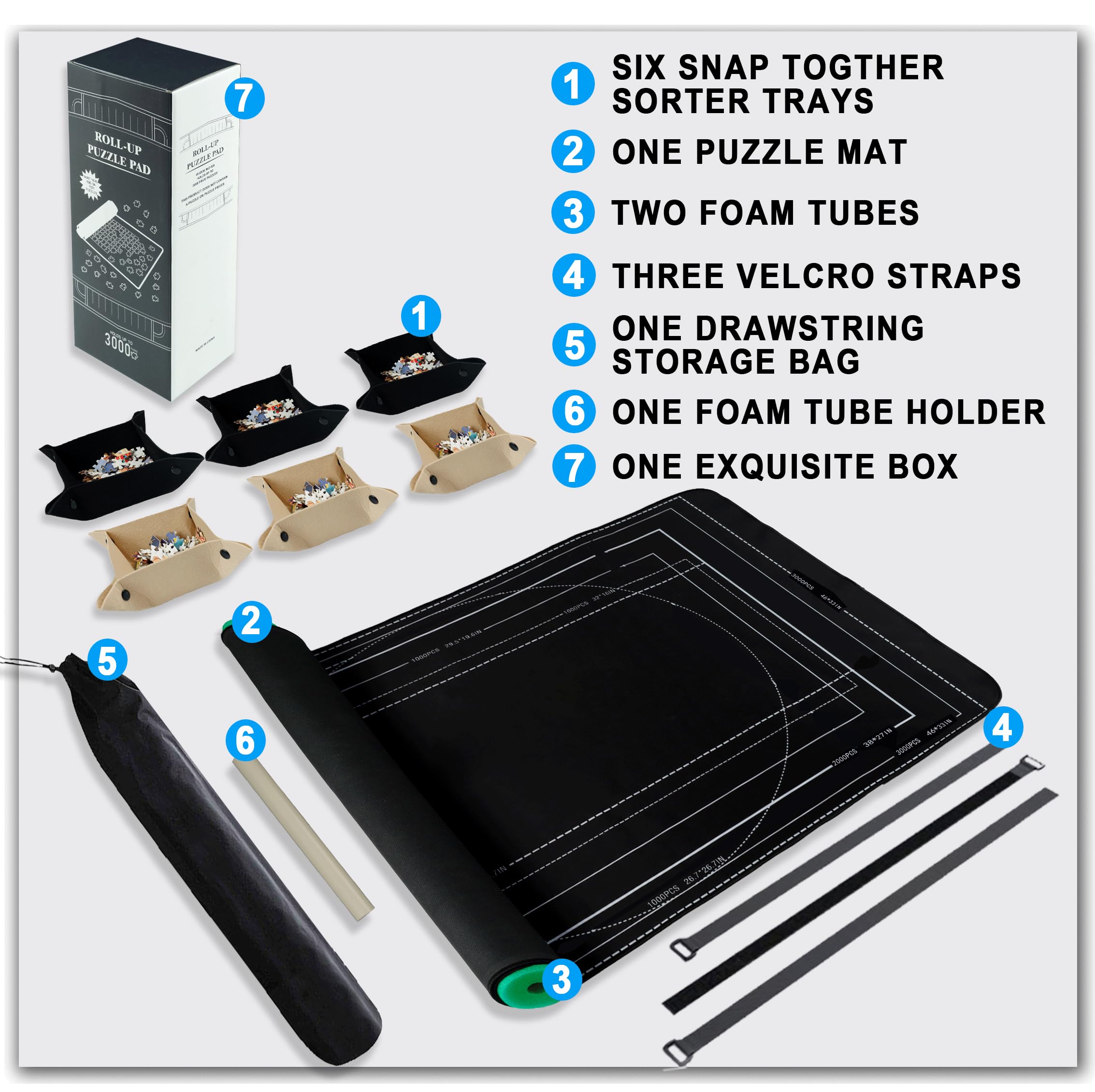 Puzzlematte 3000 2000 1500 1000 Teile, Puzzle Matte Roll, Puzzleunterlage Puzzlemappe Puzzlerolle Mat Storage Accessories für Erwachsene, Jigsaw Puzzle Mat Roll Up.