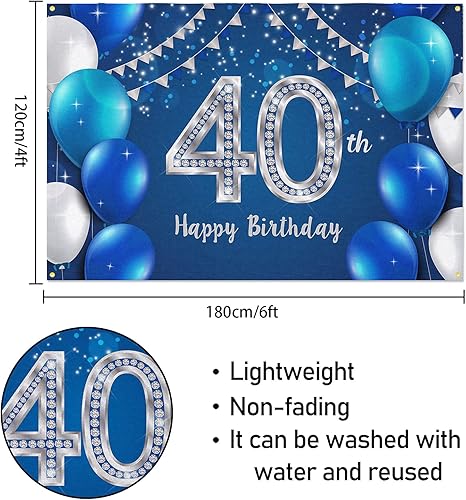 Miniatura 2 de HAMIGAR Fondo de pancarta de feliz cumpleaños 40 de 6 x 4 pies, decoraciones de cumpleaños de 40 años, suministros de fiesta para mujeres y hombres,