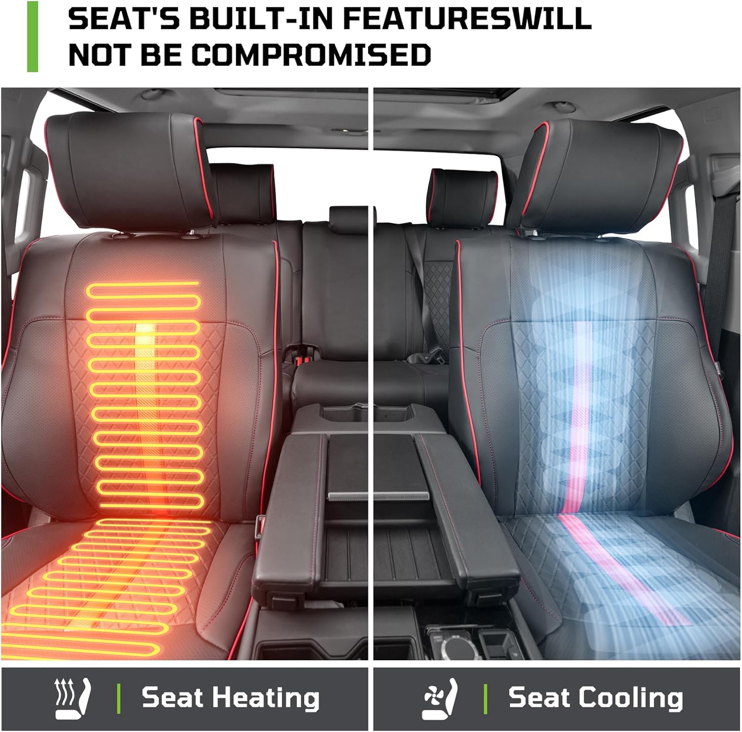 Fit For Toyota Tundra Crewmax Cab & Double Cab Sr Sr5 2022 2023 2024 2025 2026 Custom Car Seat Covers ,Full Covered Faux Leather Waterproof Seat Covers For Trucks,Car Seat Protector Full Set-Black&Red