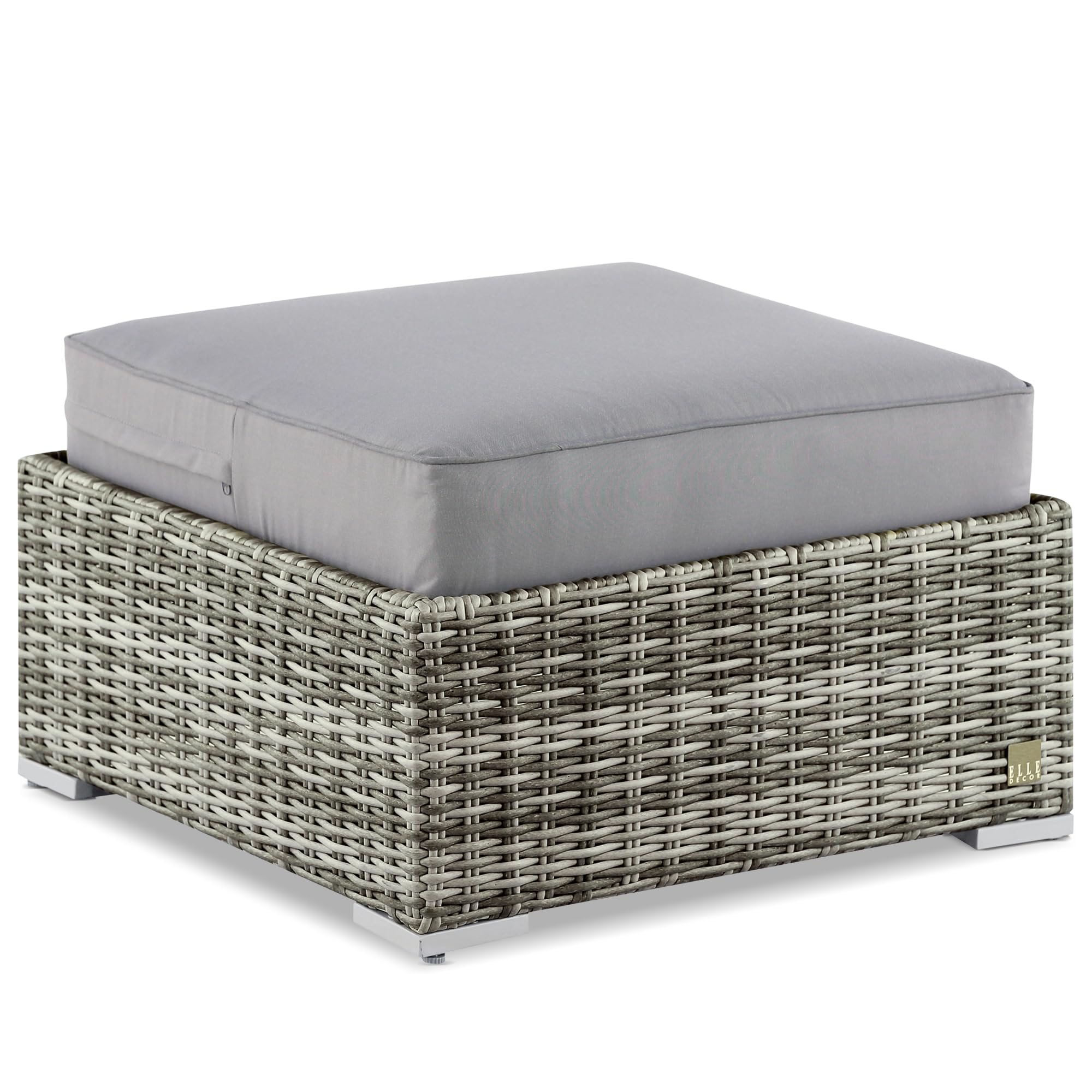 Elle Decor Vallauris Patio Outdoor Furniture Collection, Premium All Weather Wicker, Ottoman, Gray