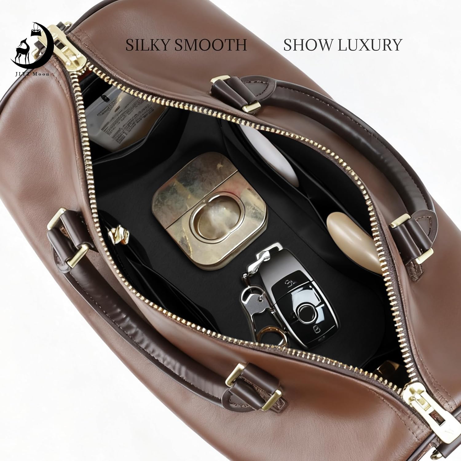 Fits for Speedy 30 Bag Insert, Premium Silk Purse Organizer Insert, Smooth Touch & Lightweight， Luxury Handbag Organizer with Gift Box Fits For LV(30,Black)