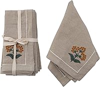 Creative Co-Op Floral Embroidered Cotton Napkins with French Knots, Set of 4 Multicolor, 18x18 Inch
