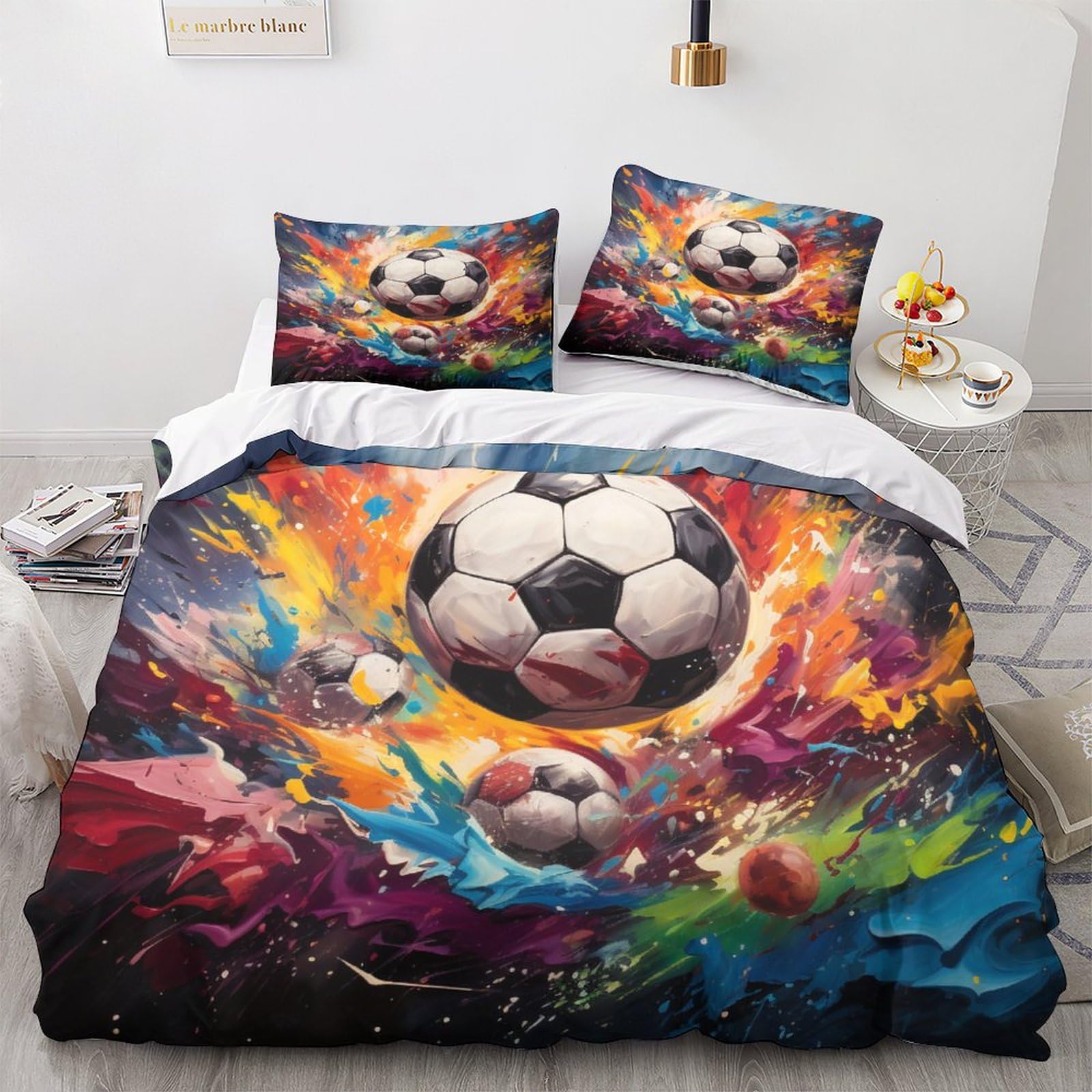 Housse de couette football zippée lit double sans repassage 3D
