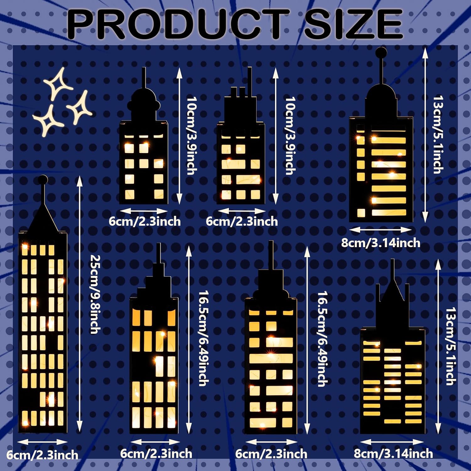 Kolldenn 15 Pcs Hero Party Favor Boxes Skyscraper 3D City Box Skyline Buildings Heroes Candy Goodies Boxes Hero Theme Centerpiece Decorations Birthday Party Supplies(Warm)
