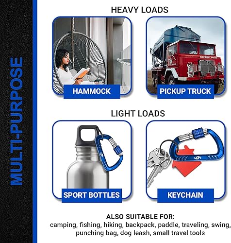 Vista 101 de 12kN (2697 lbs) Heavy Duty Carabiner Clips, for Securing Pets, Outdoor, Camping, Hiking, Hammock, Dog Leash Harness, Keychains