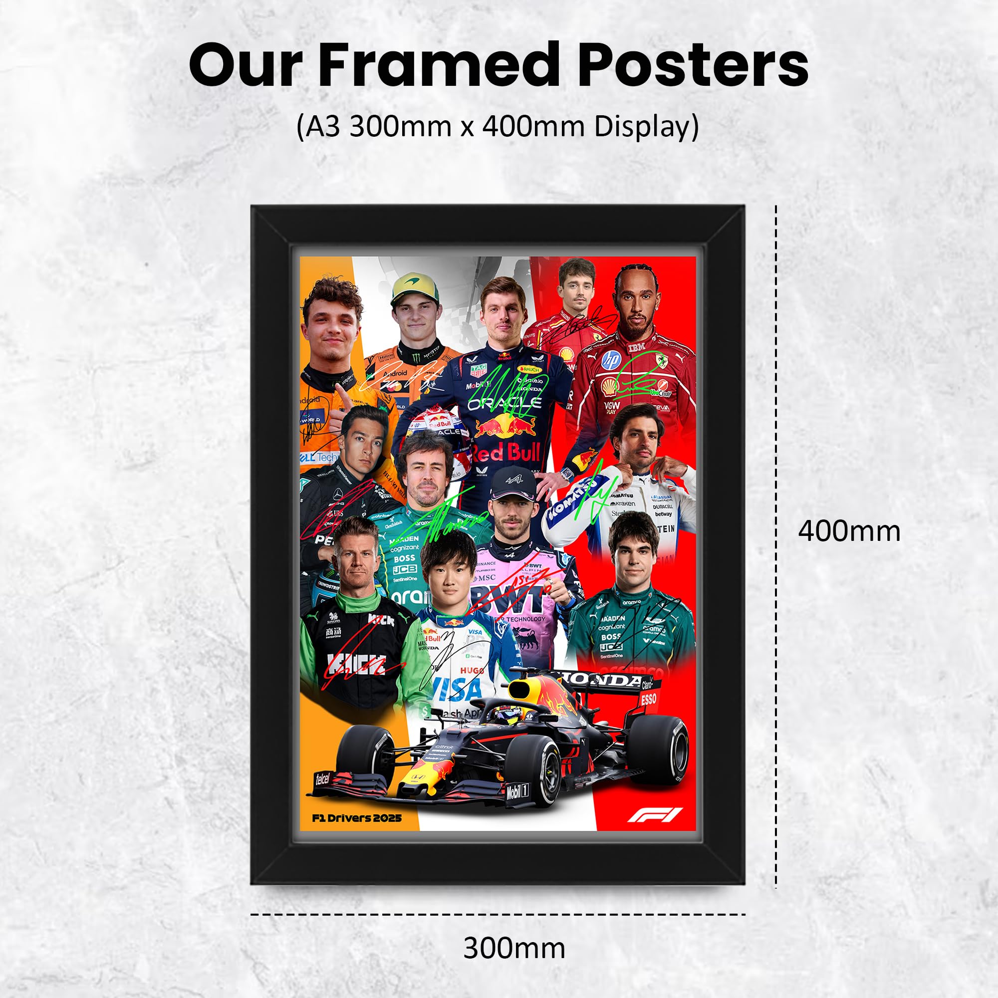 マンウィズ 直筆 サイン ポスター 2025年 EU UK Formula 1 Grand Prix Season 2025 Top 12 Drivers Signed Poster