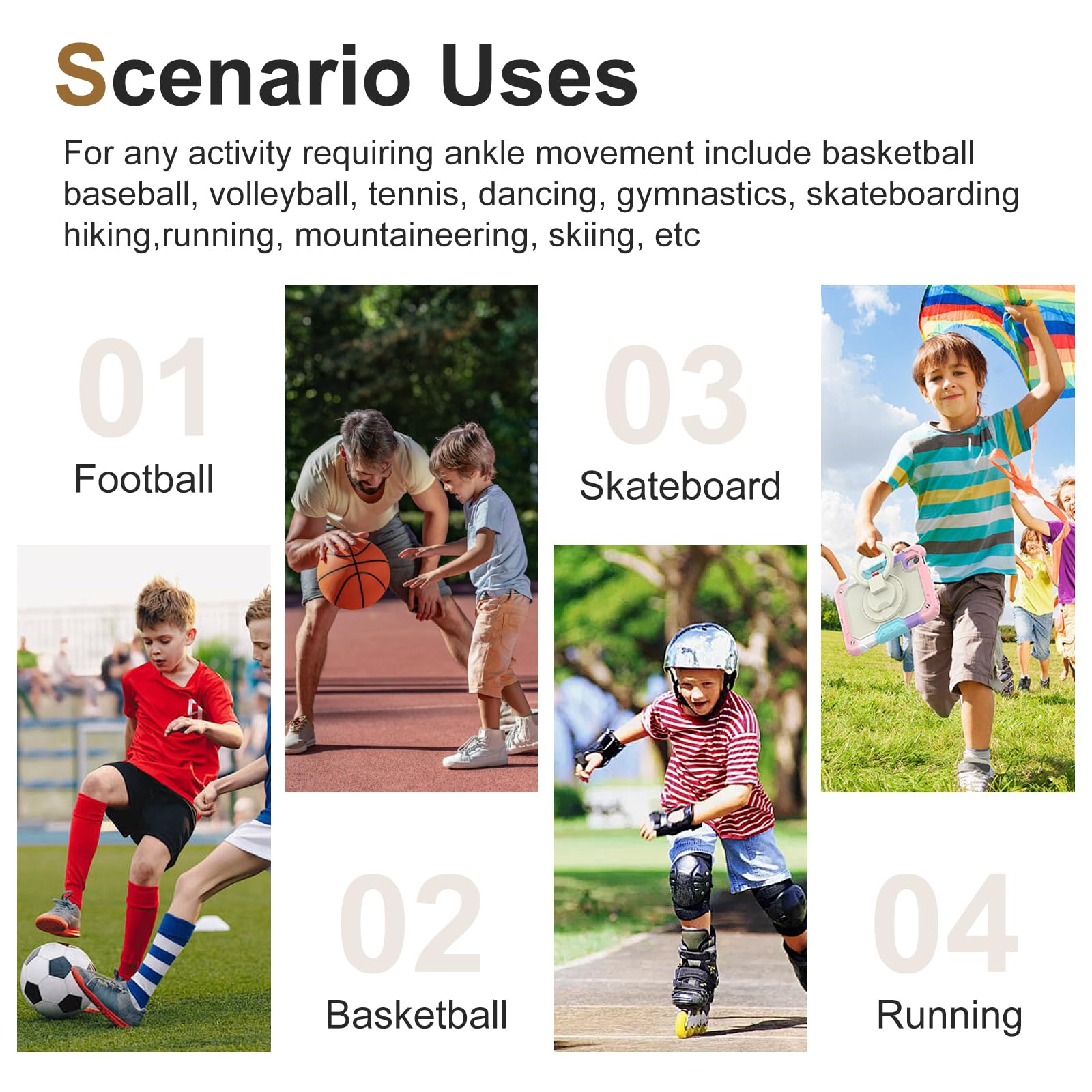 Fasce Per Caviglie Per Bambini 5-10 Anni, 2 Paia Nere Elastiche E Traspiranti Per Sport E Supporto 1101084