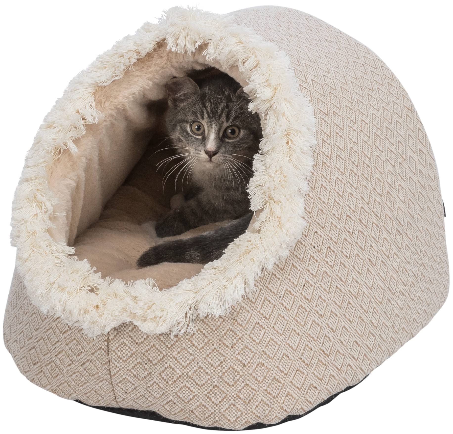Trixie rutschfeste Kuschelhöhle für Katzen und Hunde im angesagten Boho-Design HÖHLE Boho, 35 × 26 × 41 cm, BEIGE - mit integriertem, waschmaschinengeeignetem Wendekissen - 38210