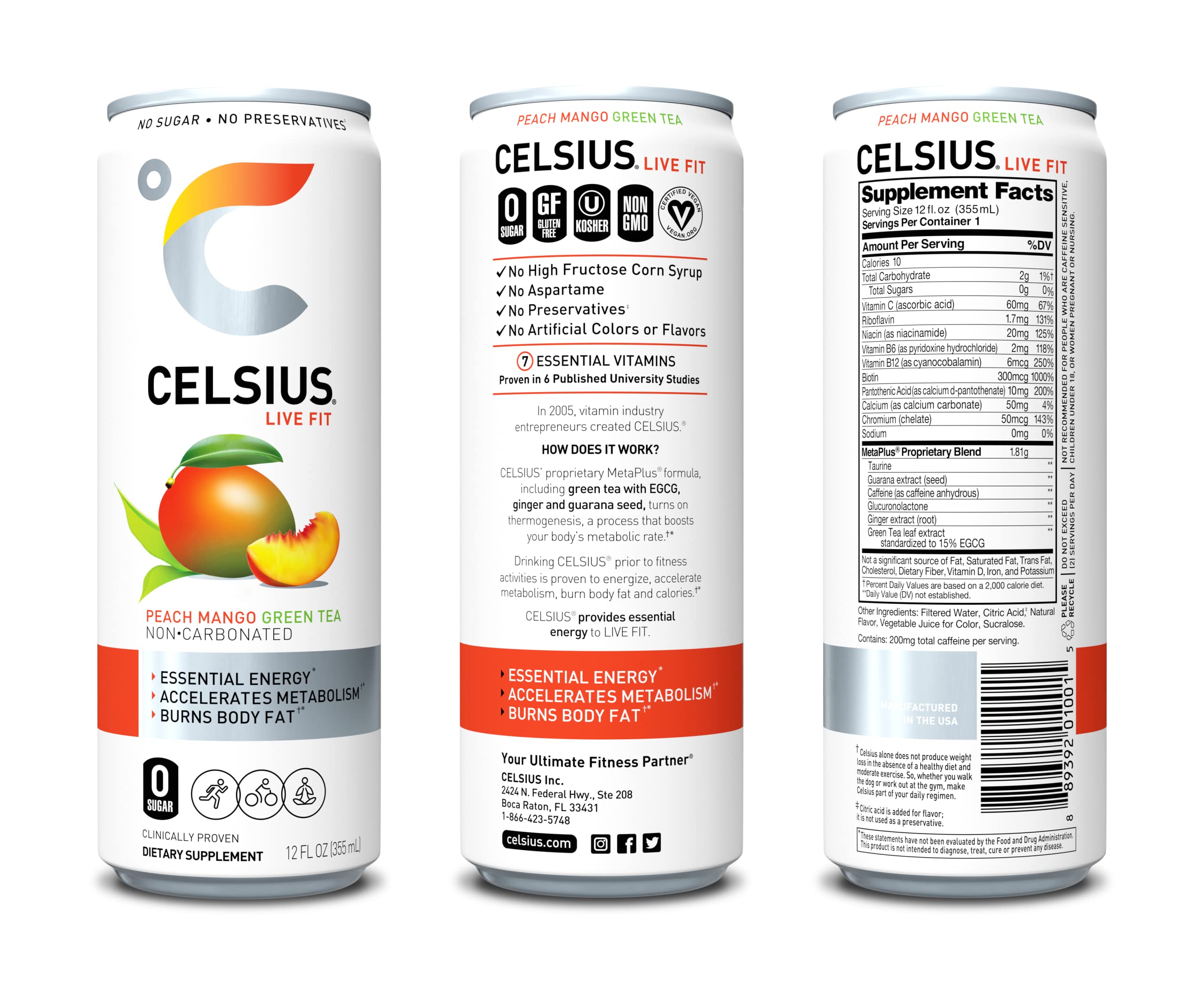 Buy CELSIUS Essential Energy Drink 12 Fl Oz, Peach Mango Green Tea