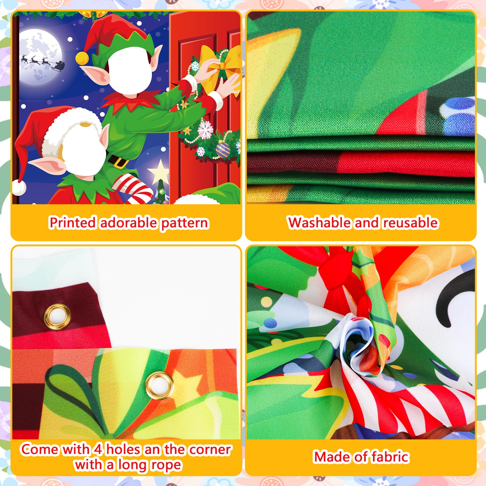 DPKOW Funny Elf Banner Christmas Decorations, Face in Hole Banner Xmas Photo Booth Props Elf Accessories - Image 3