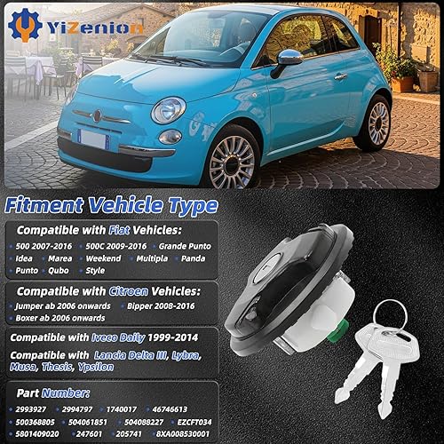 Miniatura 2 de 2993927 Tapa del depósito de combustible, tapa de depósito de combustible con bloqueo compatible con Fiat 500 500C 2009-2016, Citroen 2016, Ford Ka