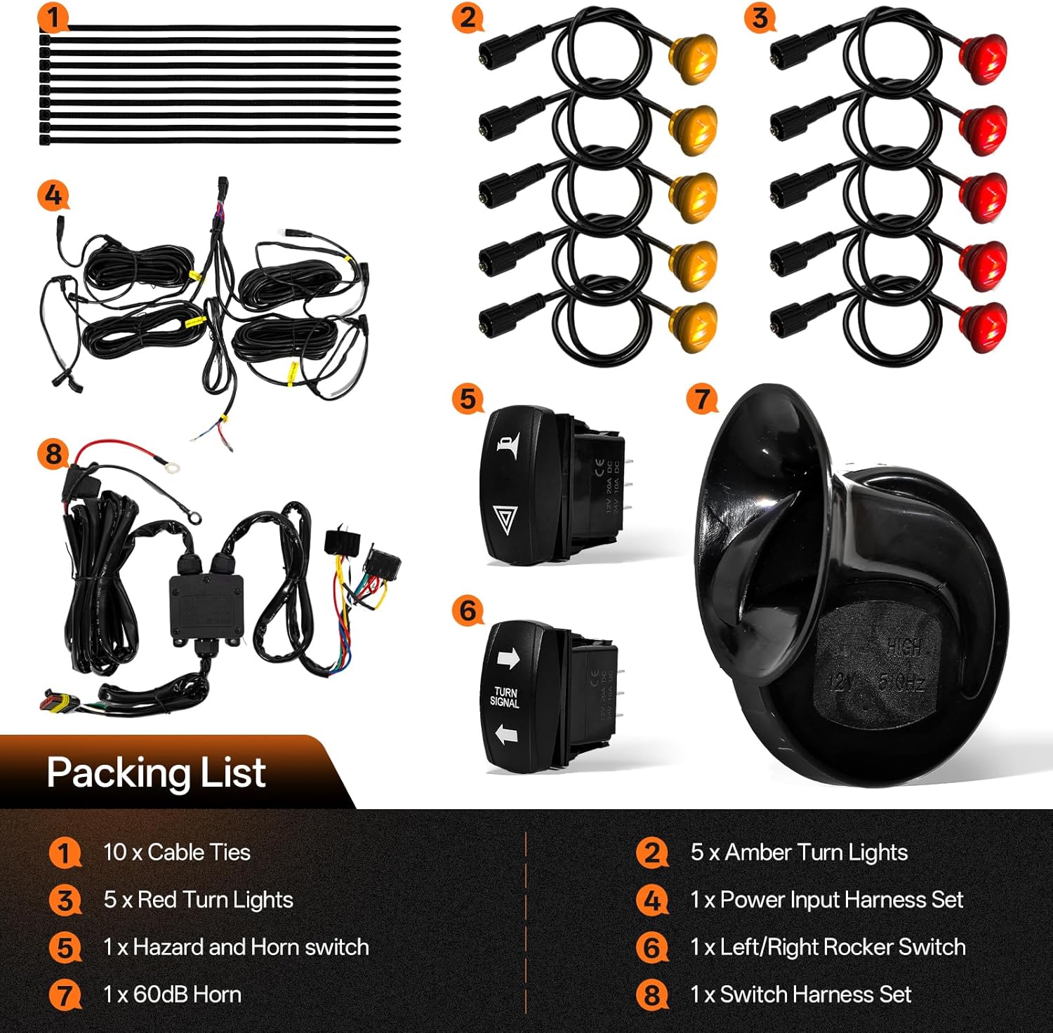 Universal UTV Turn Signal Kit with Horn Pre-Wired ATV Street Legal Kit for Side by Side UTV Blinker Kit with Turn Lights Rocker Switch Plug-and-Play Compatible with Polaris RZR Can-Am Maverick