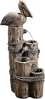 Teamson Home Pelican Nautical 3-Tier Waterfall Fountain - 35" Outdoor Garden Patio Floor Fountain with Pump, Rustic Brown Resin