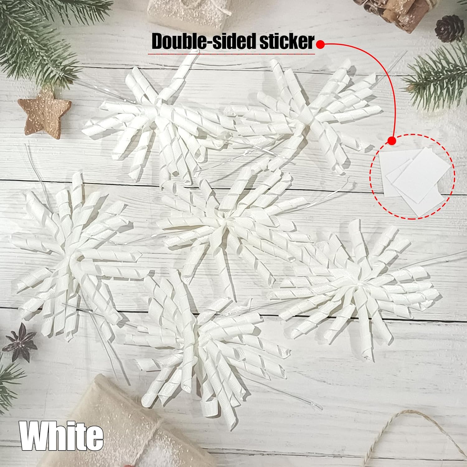 White Gift Bows Curly Ribbon Self Adhesive Twist Tie Bows for Treat Bags, Grosgrain Ribbon, 4 Inches, 6 Packs - Image 5